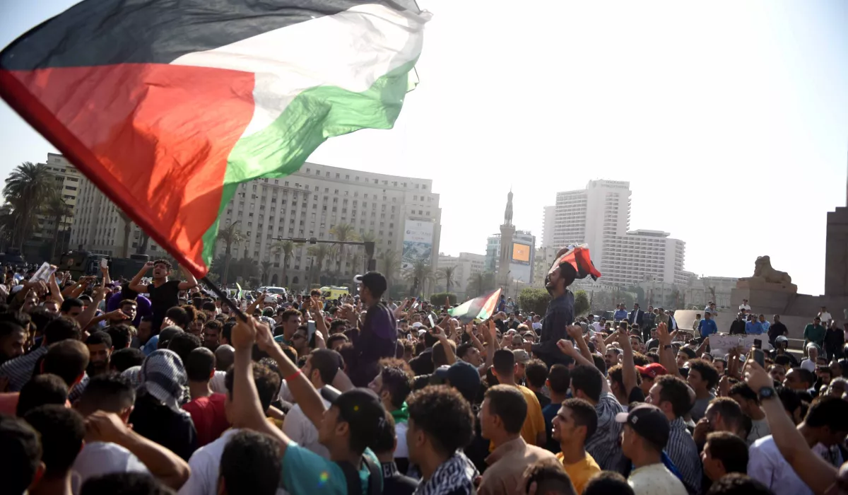 جانب من مظاهرات دعم فلسطين في ميدان التحرير، 20 أكتوبر 2023(وكالات)